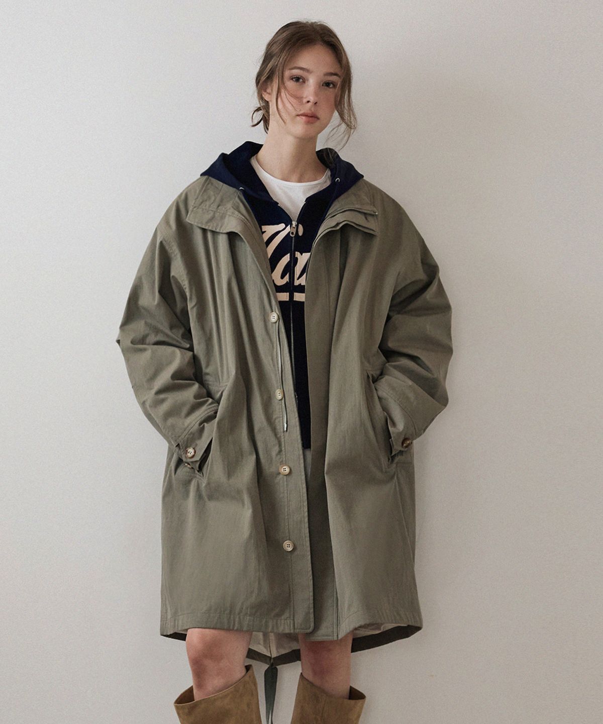 하네(HANE) 오버핏 피쉬테일 파카_Khaki
