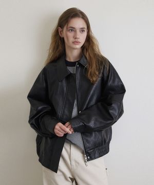 보이핏 히든 버튼 레더 블루종_Deep Black