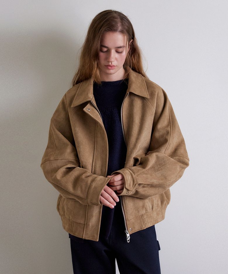 보이핏 히든 버튼 레더 블루종_Suede Beige