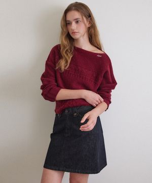 클래식 데님 미디 스커트_Indigo Blue