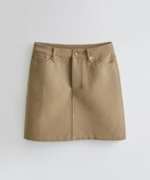 클래식 레더 미디 스커트_Nubuck Beige