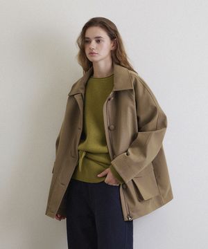 엔케이스 오버핏 하프 레더 자켓_Nubuck Beige