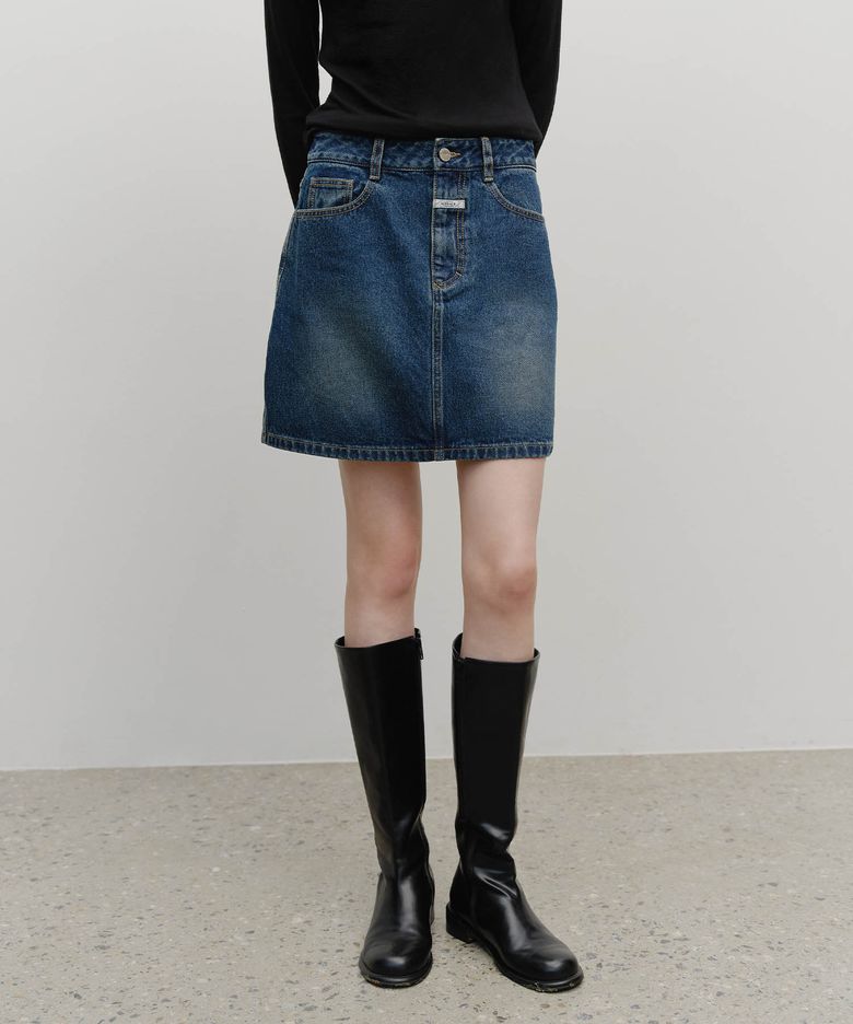 W DENIM MINI SKIRT dark blue
