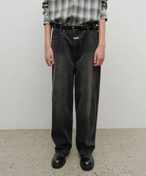 M CRINKLE WASHING WIDE DENIM PANTS black