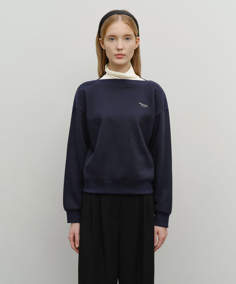 W BOAT NECK OVERSIZED SWEATSHIRT navy