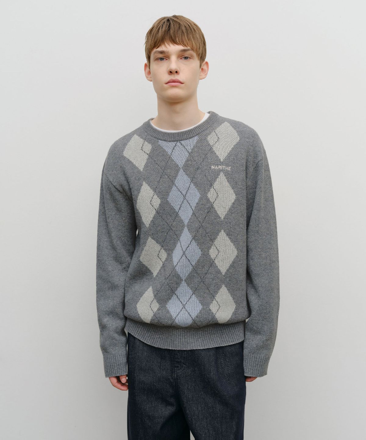 마리떼 프랑소와 저버(MARITHÉ + FRANҪOIS GIRBAUD) ARGYLE JQD KNIT PULLOVER heather gray