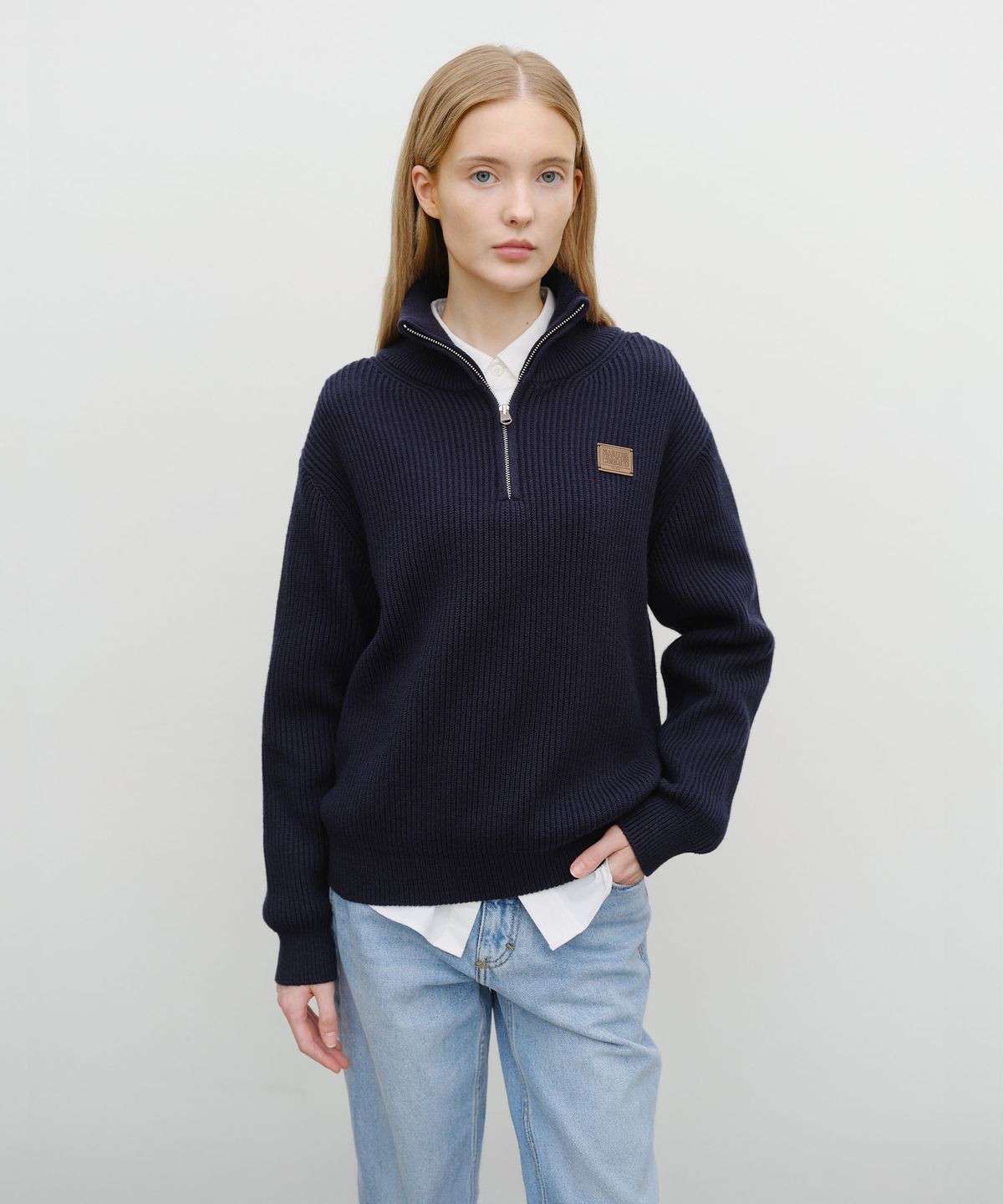 마리떼 프랑소와 저버(MARITHÉ + FRANҪOIS GIRBAUD) HALF NECK ZIPUP KNIT navy