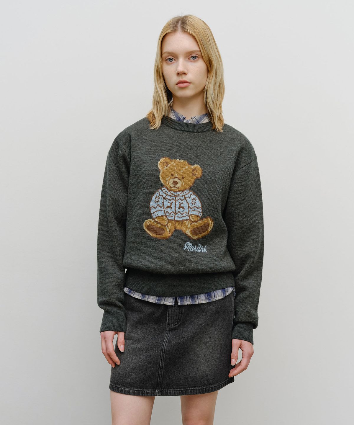 마리떼 프랑소와 저버(MARITHÉ + FRANҪOIS GIRBAUD) DOODLE BEAR KNIT PULLOVER charcoal