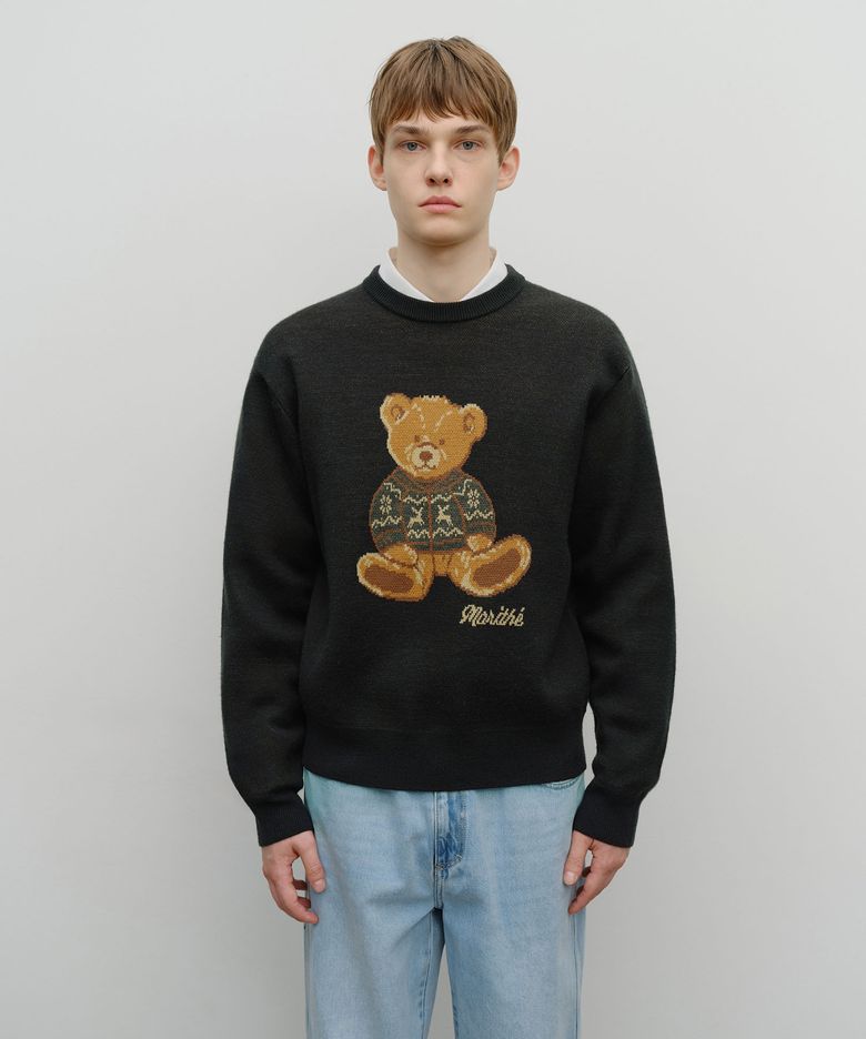 DOODLE BEAR KNIT PULLOVER navy