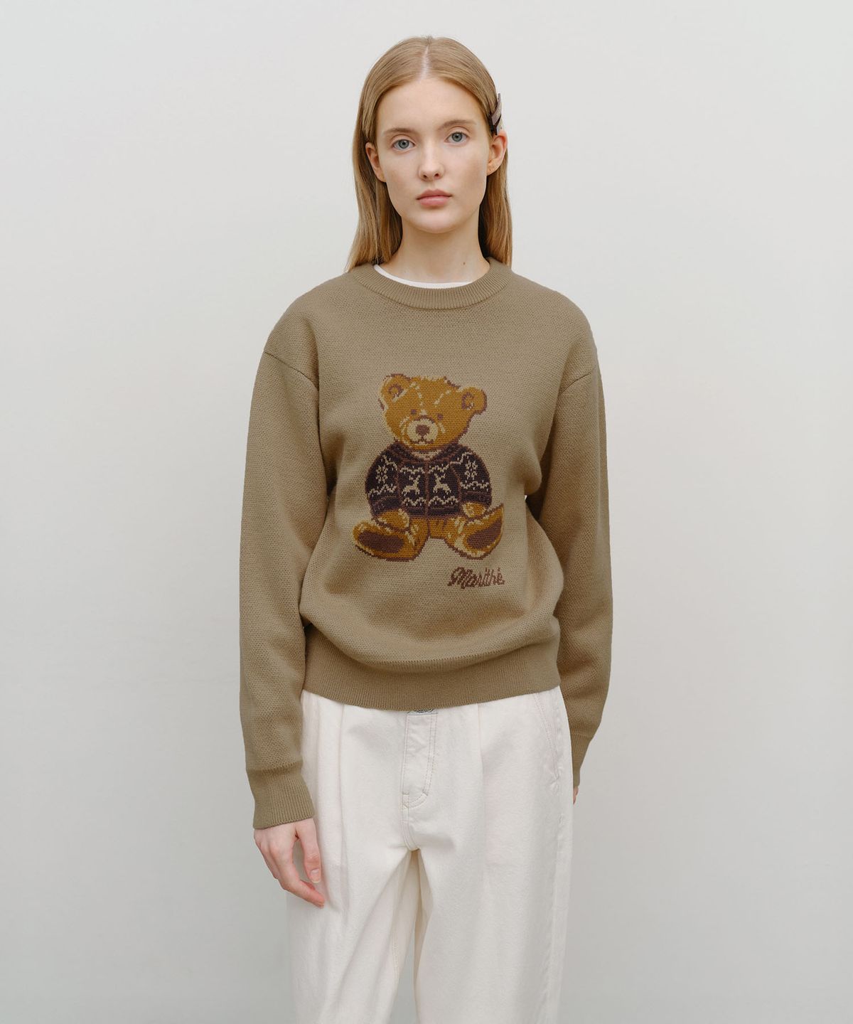 마리떼 프랑소와 저버(MARITHÉ + FRANҪOIS GIRBAUD) DOODLE BEAR KNIT PULLOVER beige