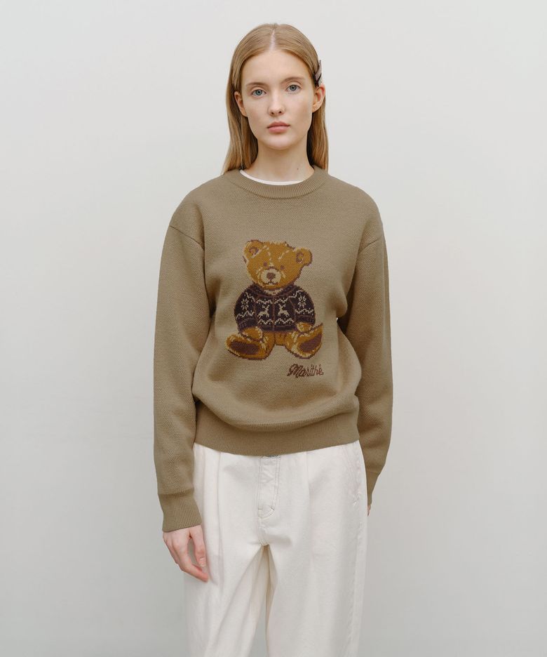 DOODLE BEAR KNIT PULLOVER beige