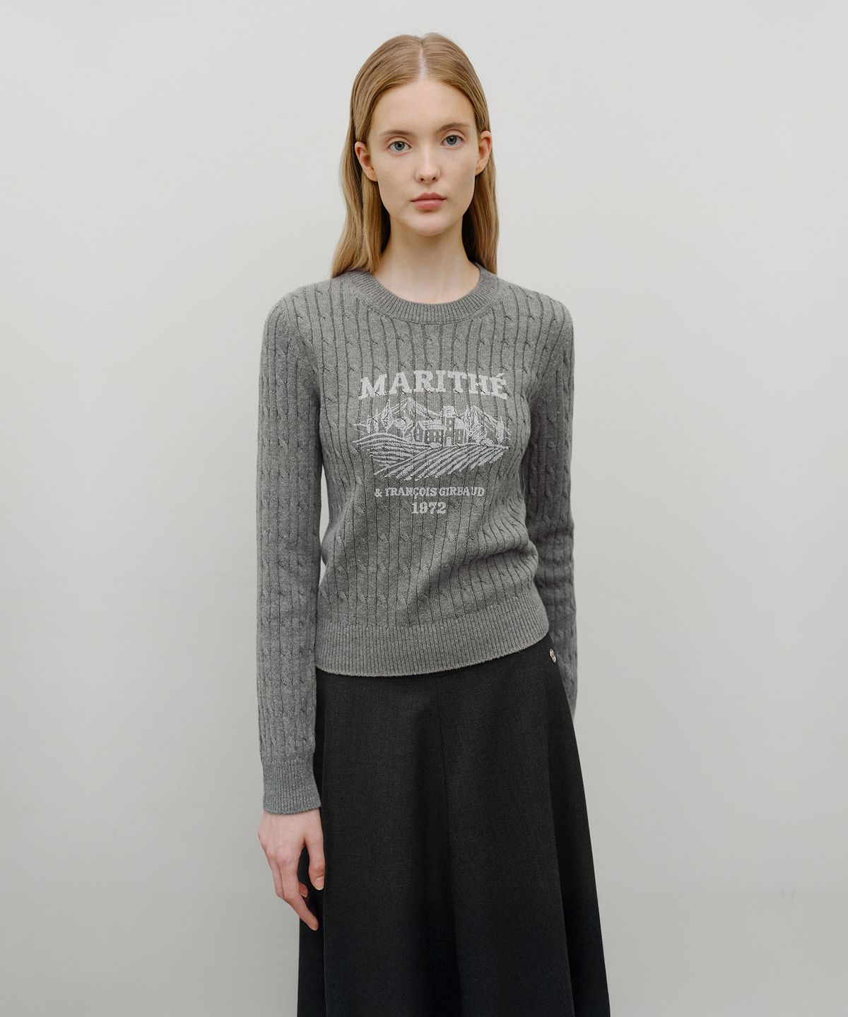마리떼 프랑소와 저버(MARITHÉ + FRANҪOIS GIRBAUD) W VINEYARD CABLE KNIT PULLOVER melange gray