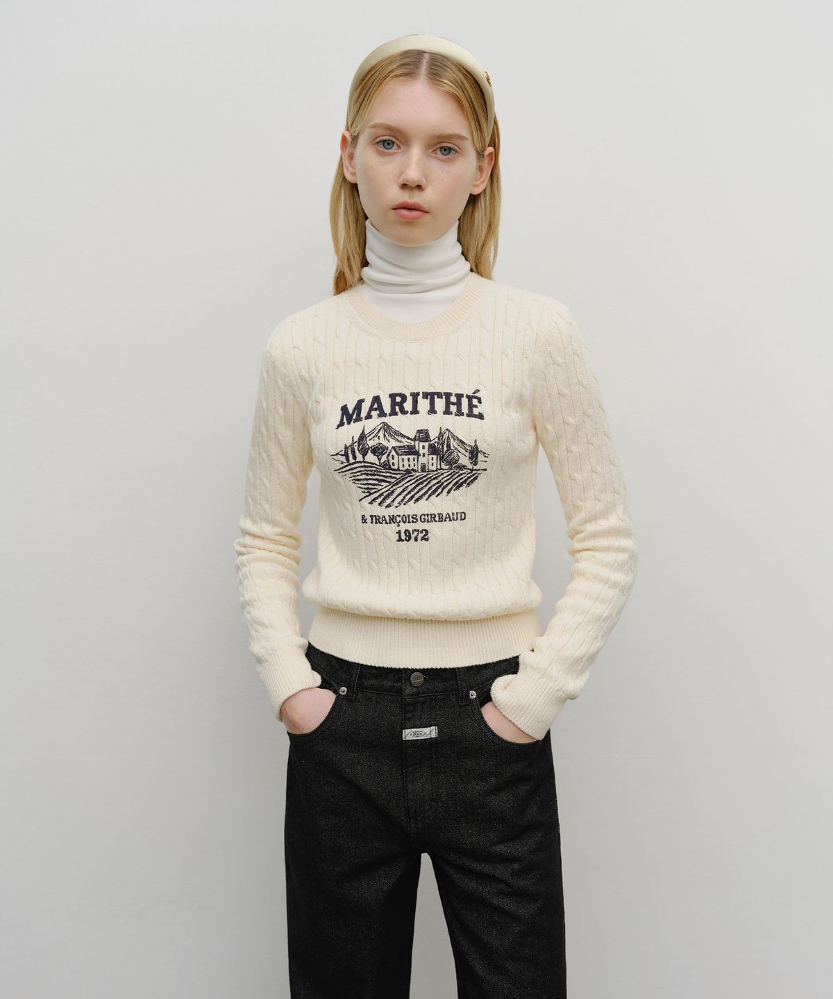 마리떼 프랑소와 저버(MARITHÉ + FRANҪOIS GIRBAUD) W VINEYARD CABLE KNIT PULLOVER ivory