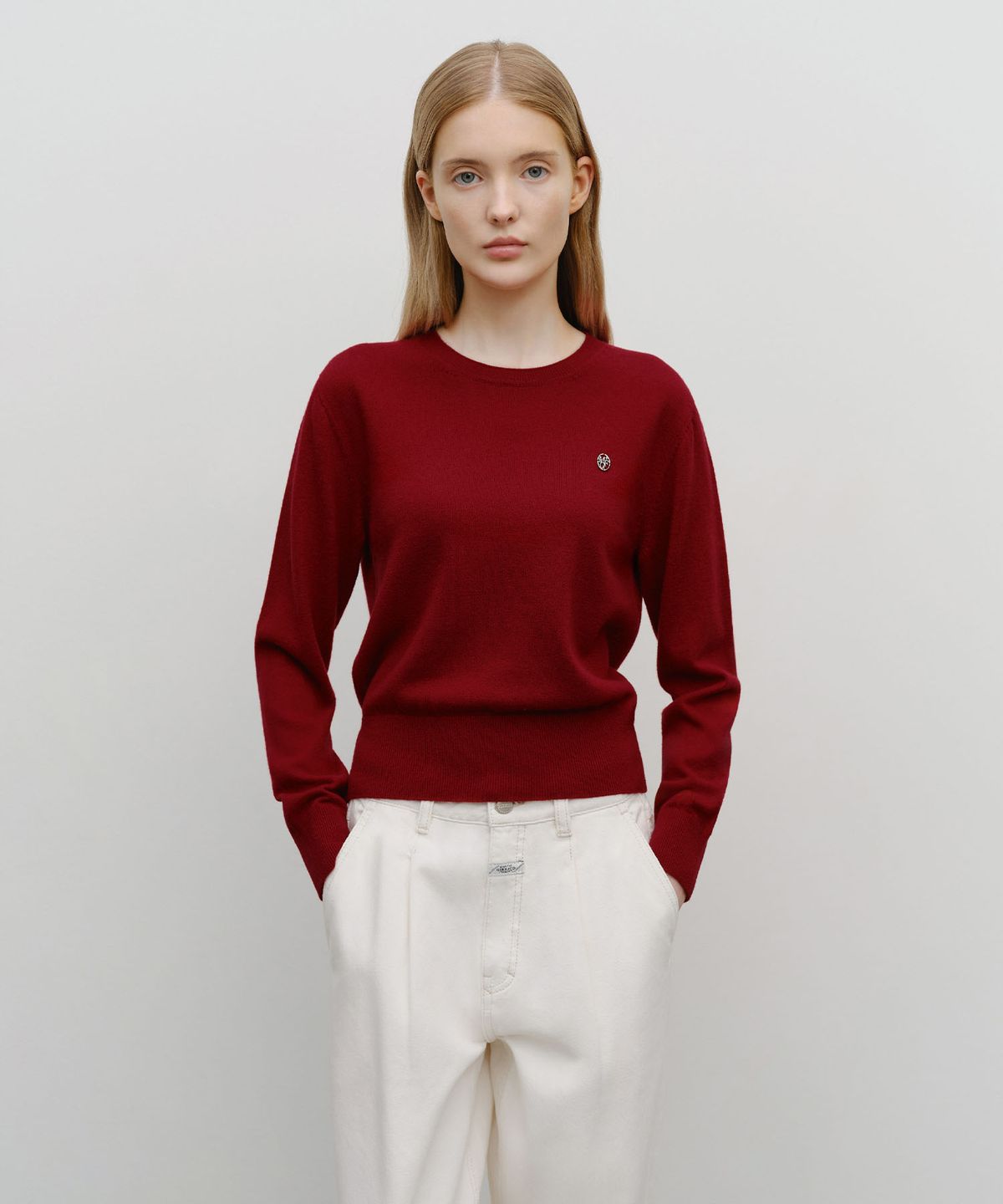 마리떼 프랑소와 저버(MARITHÉ + FRANҪOIS GIRBAUD) W BASIC CROP KNIT PULLOVER red