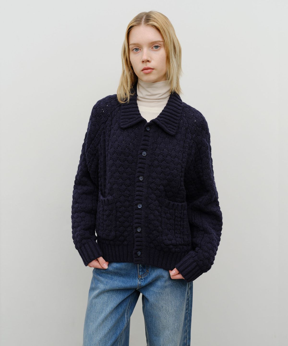마리떼 프랑소와 저버(MARITHÉ + FRANҪOIS GIRBAUD) COLLAR CABLE CARDIGAN navy