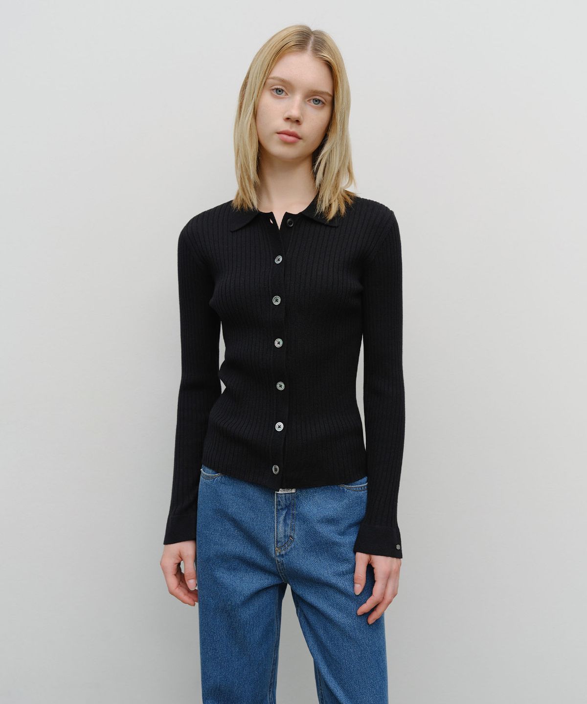 마리떼 프랑소와 저버(MARITHÉ + FRANҪOIS GIRBAUD) W SLIM FIT COLLAR CARDIGAN black