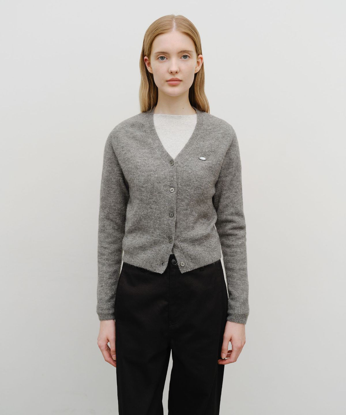 마리떼 프랑소와 저버(MARITHÉ + FRANҪOIS GIRBAUD) W V-NECK CROP CARDIGAN heather gray