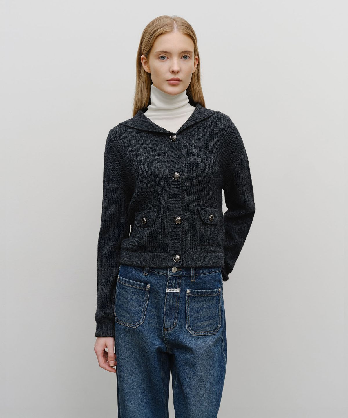 마리떼 프랑소와 저버(MARITHÉ + FRANҪOIS GIRBAUD) W SAILOR RIB KNIT CARDIGAN dark heather gray