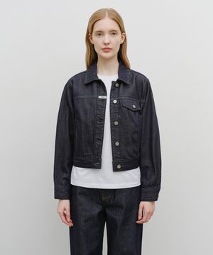 W DENIM TUCK DETAIL JACKET dark blue