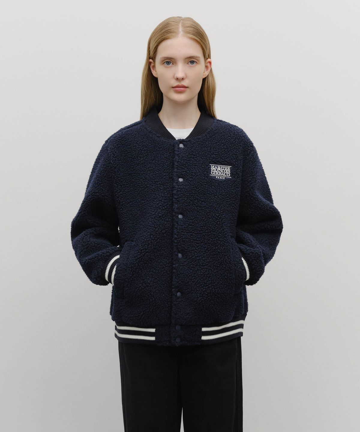 마리떼 프랑소와 저버(MARITHÉ + FRANҪOIS GIRBAUD) FLEECE VARSITY JACKET navy