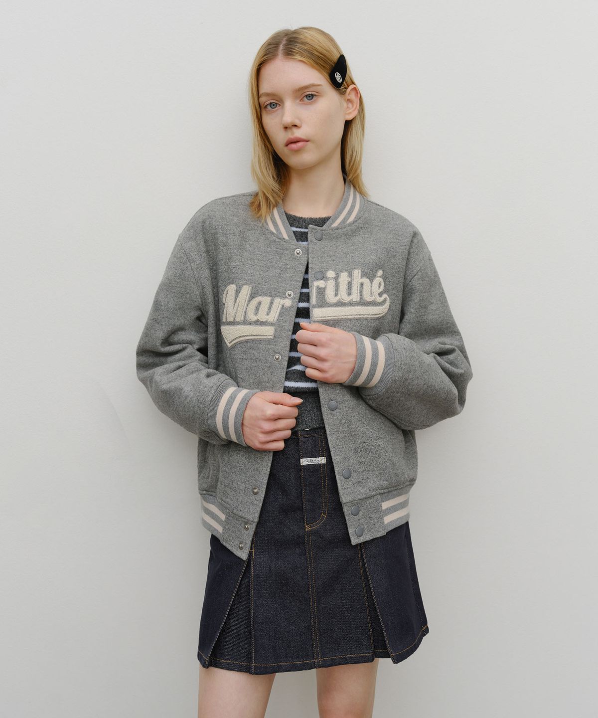 마리떼 프랑소와 저버(MARITHÉ + FRANҪOIS GIRBAUD) WOOL VARSITY JACKET heather gray