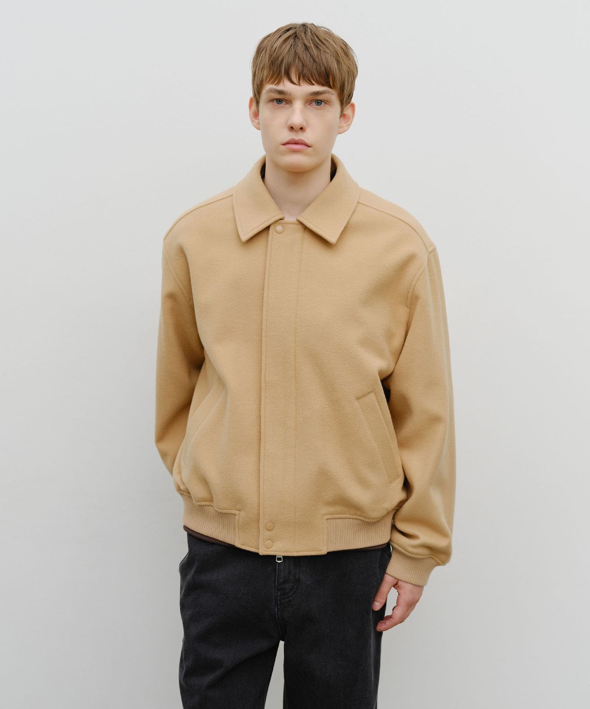 마리떼 프랑소와 저버(MARITHÉ + FRANҪOIS GIRBAUD) WOOL COLLAR VARSITY JACKET beige