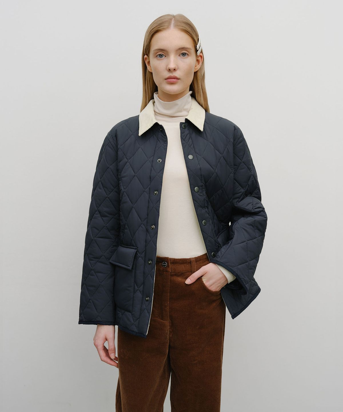 마리떼 프랑소와 저버(MARITHÉ + FRANҪOIS GIRBAUD) CORDUROY COLLAR QUILTED JACKET navy