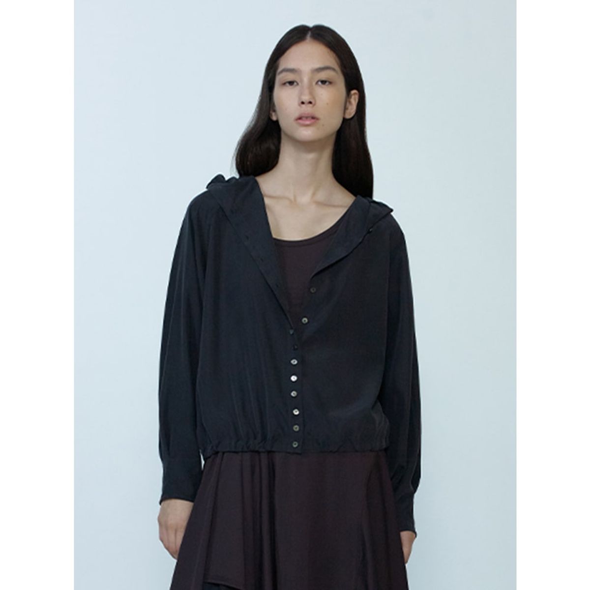 앙개(ANGGAE) Washed Hooded ButtonUp Shirt  Ash