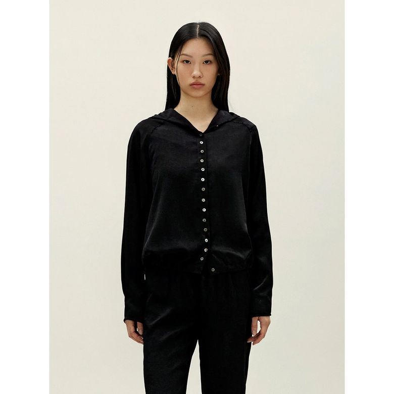 Velvet Satin ButtonUp Shirt  Black