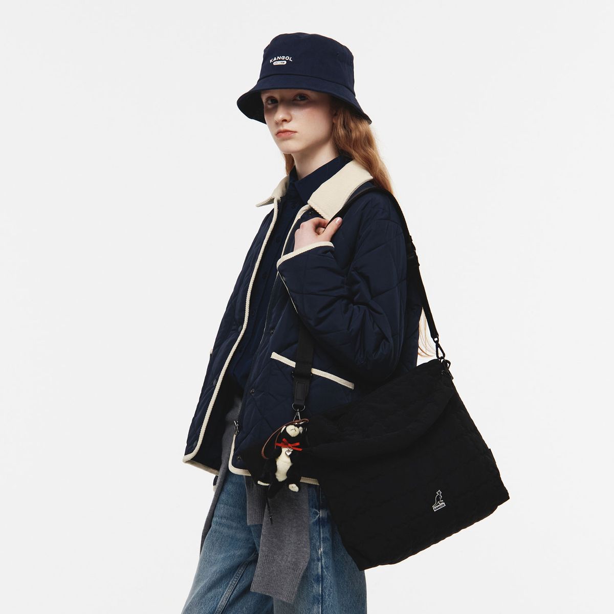 캉골(KANGOL) 퀼트 라지 토트백 3994 블랙