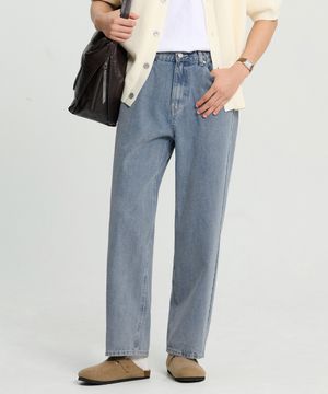 클린 세미 와이드 하프밴딩 데님 팬츠 (Light Blue)