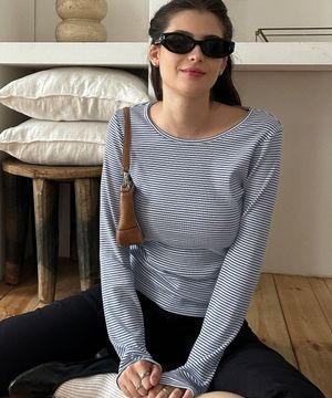 에센셜 골지 티-스트라이프 블루