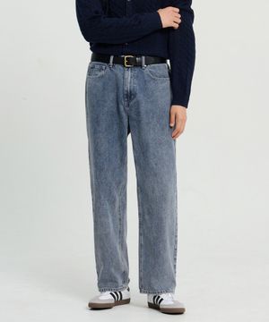 클린 세미 와이드 하프밴딩 데님 팬츠 (Blue)