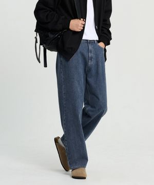 클린 세미 와이드 하프밴딩 데님 팬츠 (Dark Blue)