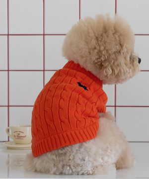 강아지 실내복 순면 니트 오렌지