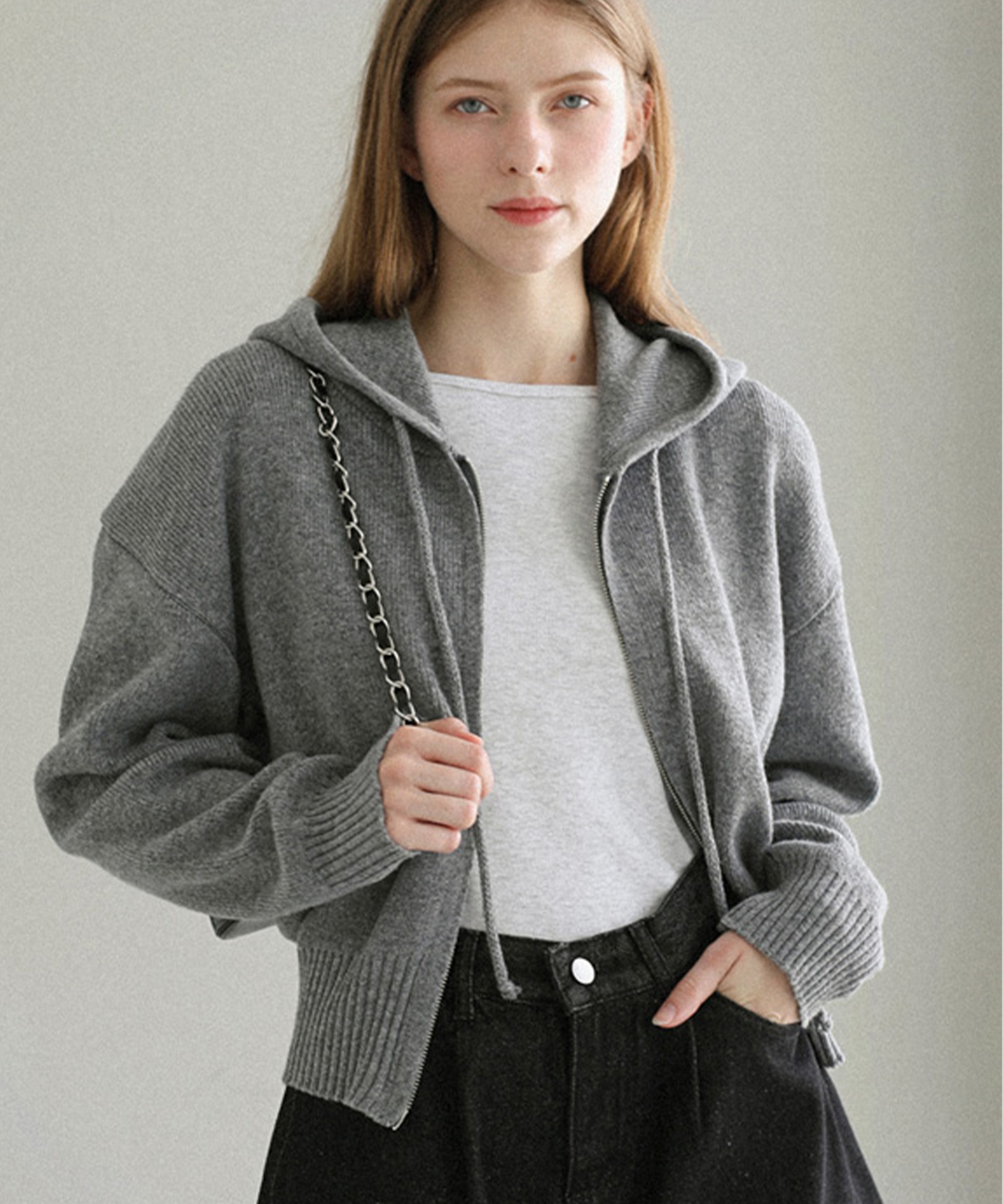 슬로우롤리(SLOWLOLLI) Cozy knit zip-up hoodie