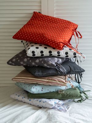 레트로 패턴 순면 자루형 리본 쿠션 겸 방석 커버