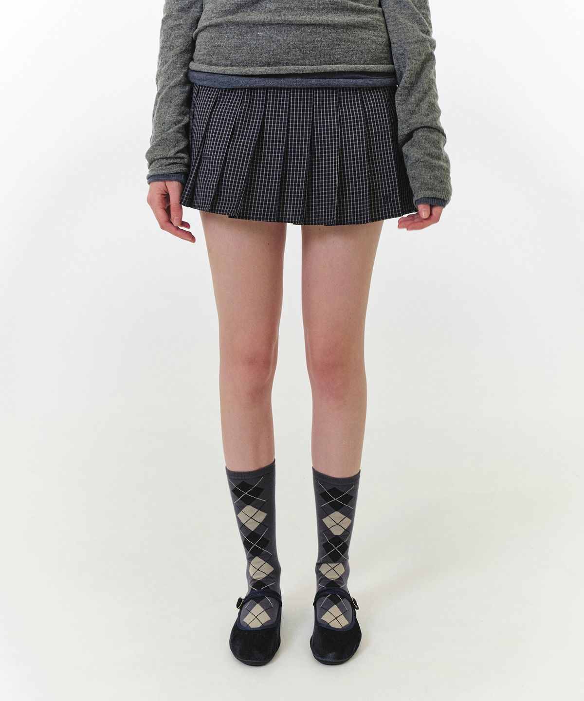 그로브(GROVE) PAISLEY CHECK SKIRT (NAVY CHECK)