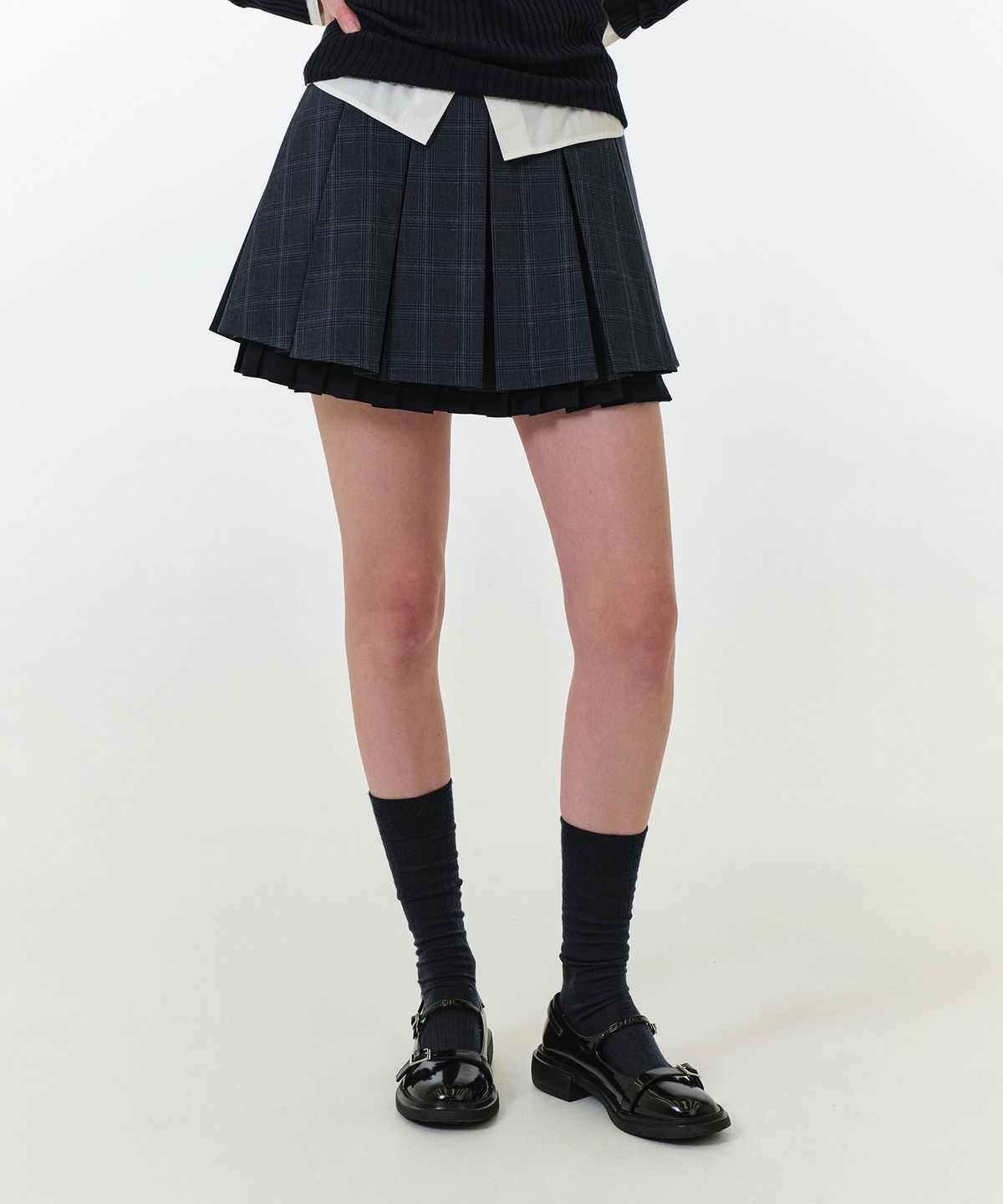 그로브(GROVE) FAE CHECK PLEATS SKIRT (BLUE CHECK)