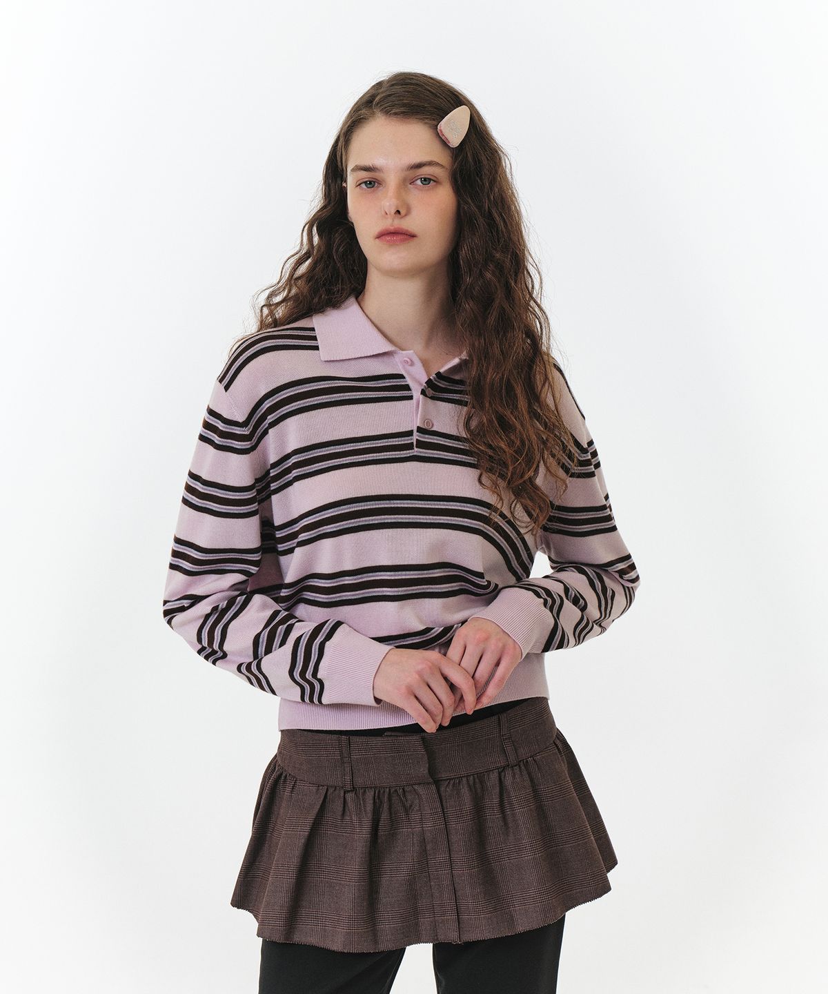 그로브(GROVE) TESSA STRIPE COLLAR KNIT (PINK STRIPE)