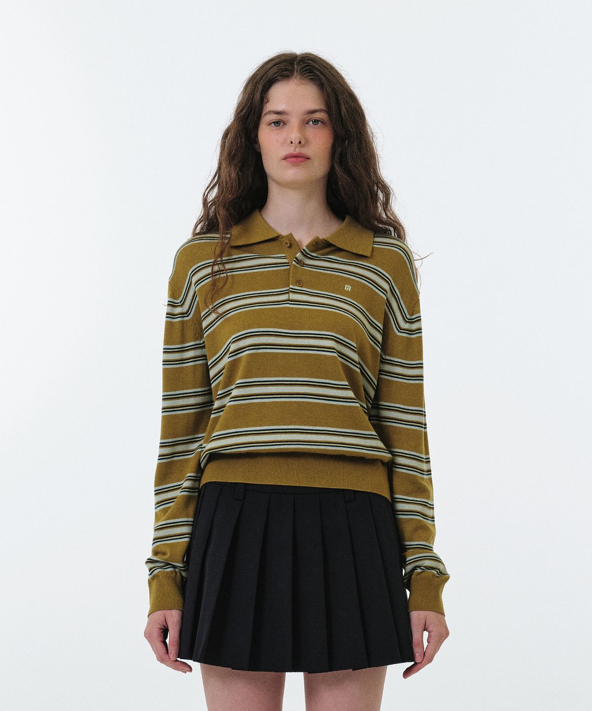 그로브(GROVE) TESSA STRIPE COLLAR KNIT (MUSTARD STRIPE)