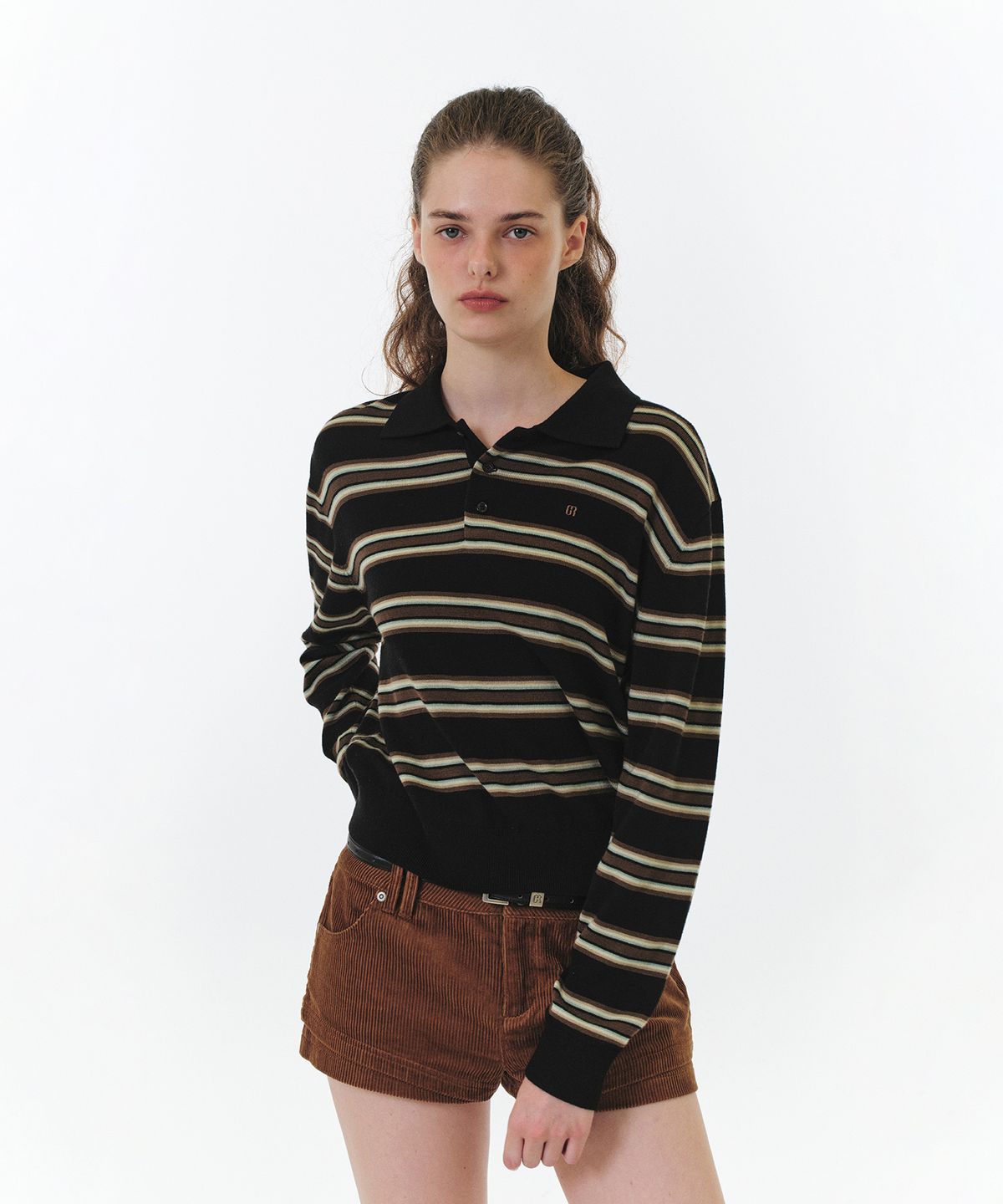 그로브(GROVE) TESSA STRIPE COLLAR KNIT (BLACK STRIPE)