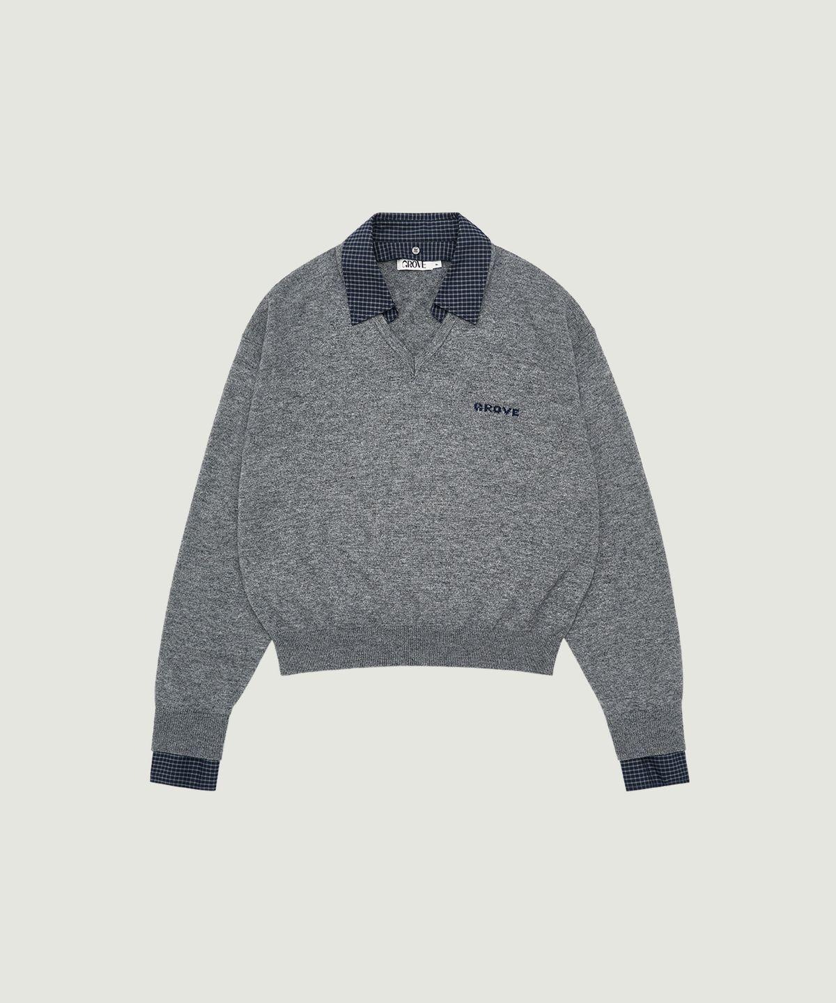 그로브(GROVE) EVIE CHECK COLLAR KNIT (GREY CHECK)