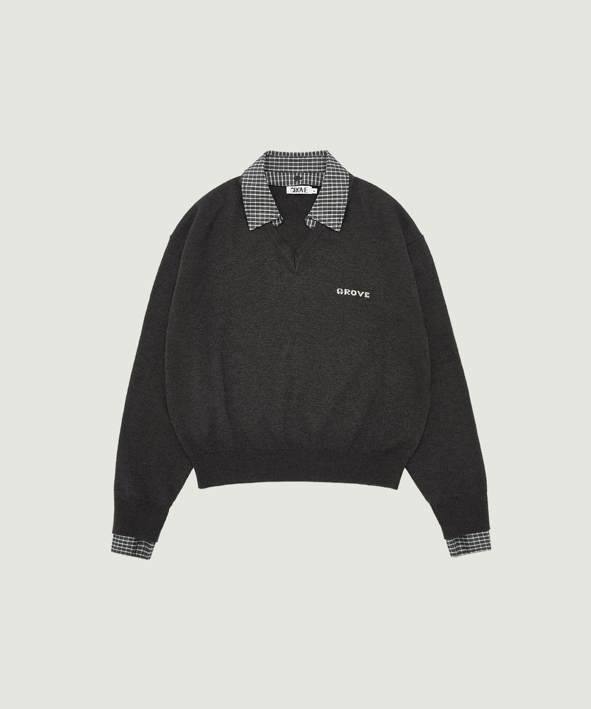 그로브(GROVE) EVIE CHECK COLLAR KNIT (DARK GRAY CHECK)