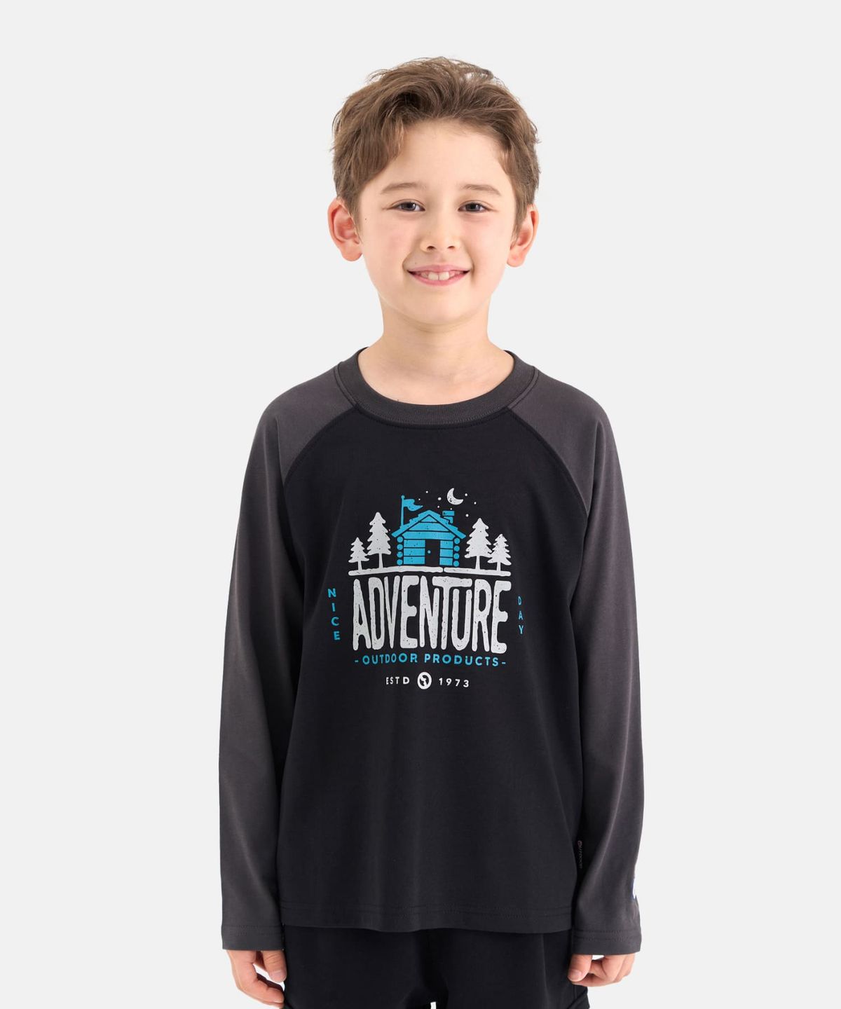 아웃도어 프로덕츠 키즈(OUTDOOR PRODUCTS KIDS) 라글란 그래픽 티셔츠 (딥그레이) OD253ILS07_DGY
