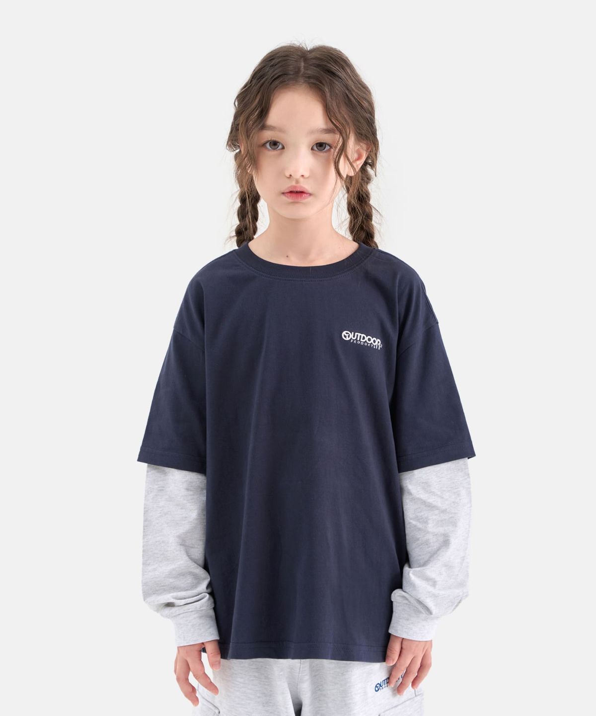 아웃도어 프로덕츠 키즈(OUTDOOR PRODUCTS KIDS) 배색 레이어드 티셔츠 (다크 네이비) OD253ILS09_DNY