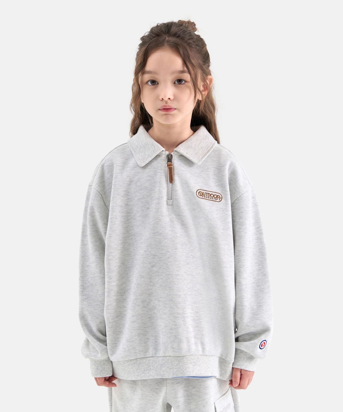 아웃도어 프로덕츠 키즈(OUTDOOR PRODUCTS KIDS) 피케 카라 맨투맨 (멜란지 화이트) OD253IZM01_MWH
