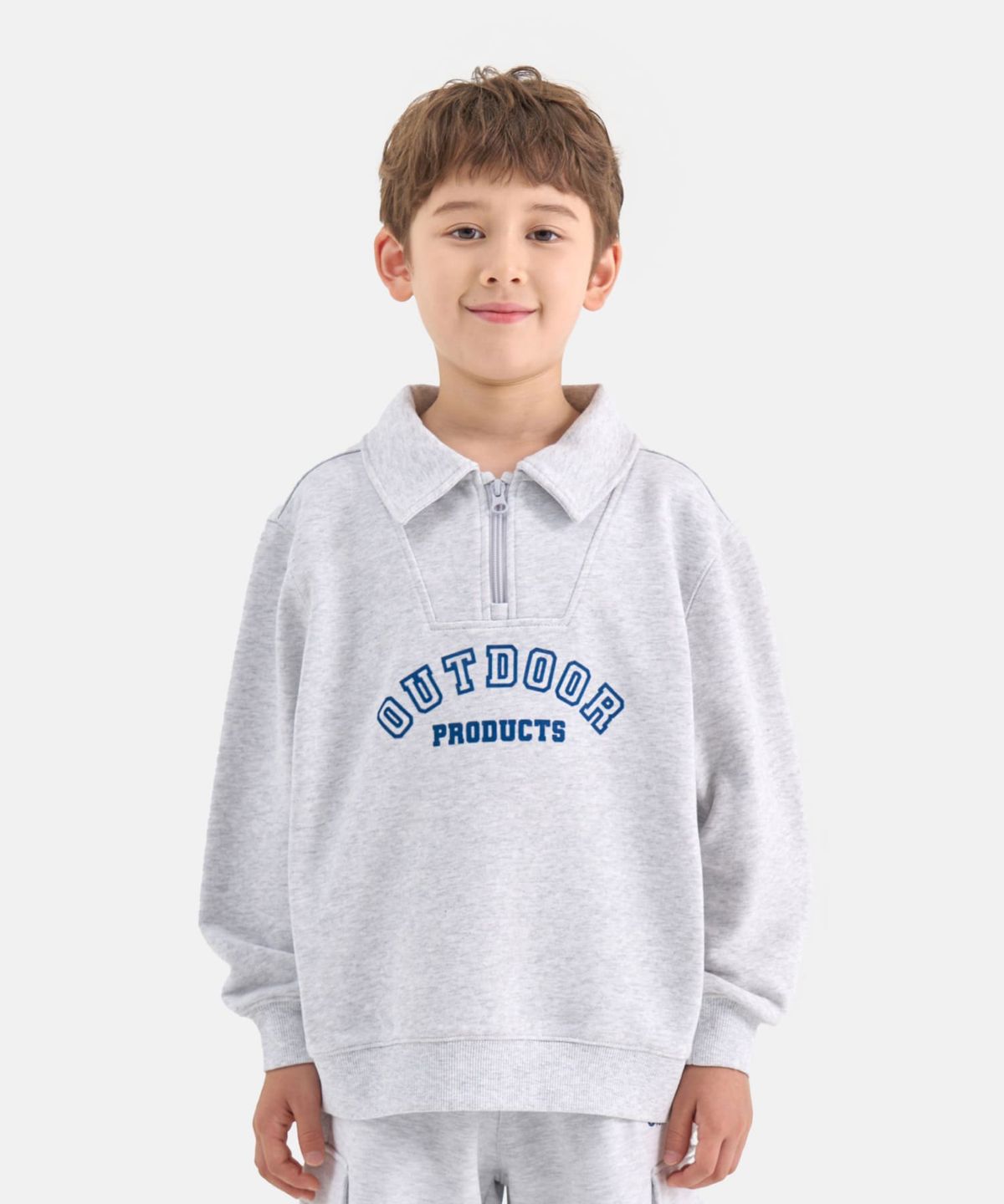 아웃도어 프로덕츠 키즈(OUTDOOR PRODUCTS KIDS) 반집업 스몰그래픽 맨투맨 (멜란지 화이트) OD253IZM14_MWH