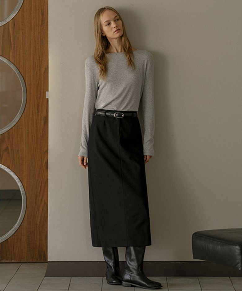 Basic H-line long skirt [KNFW02SK04]_Black