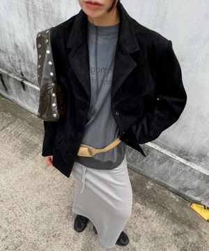 소프트 스웨이드 하프 자켓 BK